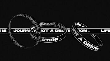 Life is a journey, not a destination. Motivational Motion Text with Realistic 3D Typography Loops with Text Bands Motion Design. 4K Footage Animation on Black Background video