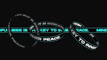 Mindfulness is the key to inner peace. Motivational Motion Text with Realistic 3D Typography Loops with Text Bands Motion Design. 4K Footage Animation on Black Background video