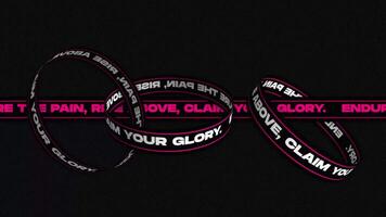 Endure the pain, rise above, claim your glory. Motivational Motion Text with Realistic 3D Typography Loops with Text Bands Motion Design. 4K Footage Animation on Black Background video