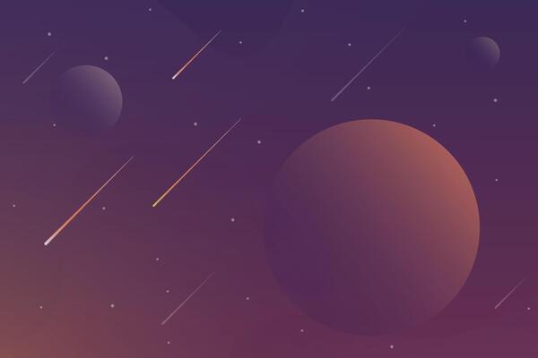 Outer space background with stars, planets, and meteorites. Cartoon cosmos landscape backdrop.