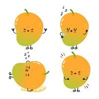 A set of four playful Mango fruit illustrations displaying different cute and funny emotions. vector