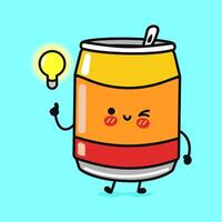 A cartoon Soda Can with a lightbulb above its head, showing a great idea. vector