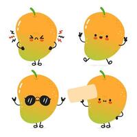 Adorable cartoon Mango characters showcasing various emotions, from happy to cool and even a bit angry. vector