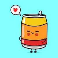 Cartoon Soda Can with a heart, expressing love and joy, with a cute expression on a blue background. vector