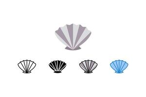 This illustration set features various renditions of a seashell icon, suitable for coastal-themed designs or nautical projects. The clean lines and minimalist style offer versatility for branding, vector