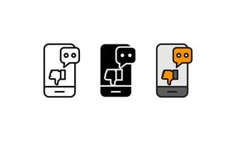 This design art illustration depicts a smartphone displaying a thumbs down icon along with a message bubble, symbolizing negative feedback or disapproval. vector