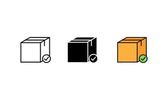 Simple desain illustration of a delivery box or package with a checkmark icon, representing successful delivery, confirmation, or order completion. Available in three different graphic styles. vector