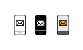 A collection of mobile phone icons showing email notifications in 3 different styles. Can be used for websites, apps and print media for communication, technology and user interface design. vector