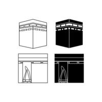 Four varied images showcasing the iconic Kaaba in Mecca, ideal for religious and travelthemed projects, backgrounds, or educational materials. vector