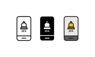 This design art features a smartphone displaying a notification icon in the form of a ringing bell, displayed in three styles. A versatile visual for conveying alerts and messages. vector