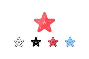 A colorful starfish icon set features aquatic design elements, representing sea life. The set showcases graphic variations for design and illustration use. vector