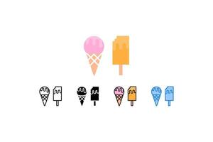 This illustration features a cute and vibrant set of ice cream cart icons in different styles,ideal for food-related design or summer-themed graphics. Perfect for website elements,app icons, vector