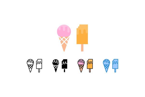 This illustration features a cute and vibrant set of ice cream cart icons in different styles,ideal for food-related design or summer-themed graphics. Perfect for website elements,app icons,
