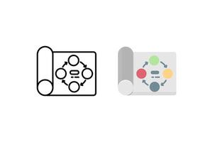 Project scheme icon depicts a business process diagram in line drawing and color. Suitable for presentations, infographics, and business websites. vector