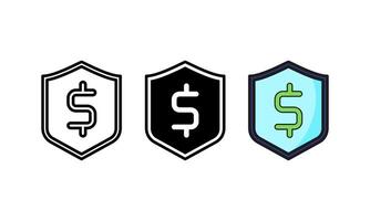 The image features three icons depicting dollar signs enclosed within a shield to represent the concepts of financial security, protection, and investment. vector
