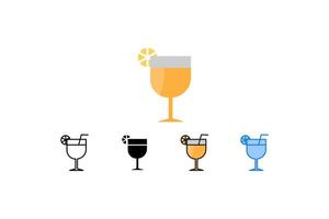 This image showcases a set of cocktail icons, featuring a refreshing summer drink with a slice of citrus and a straw. Ideal for menus, bar promotions, or summer-themed designs. vector
