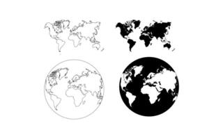 World map icon features four different representations suitable for educational materials, infographics, presentations, and travelrelated designs. Great for globalthemed projects. vector