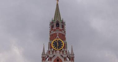 Moscow Kremlin Main Clock named Kuranti on Spasskaya Tower 12 hours . Red Square. video