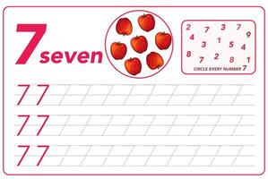 Cards numbers. Kids Learning Material. Learning numbers, tracing number practice worksheet for kids learning. Play cards for kids learning maths. Mathematics cards for children with fruits vector