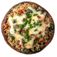 Overhead View of Stuffed Mushroom with Cheese Quinoa and Sun Dried Tomatoes Isolated on Transparent Background png