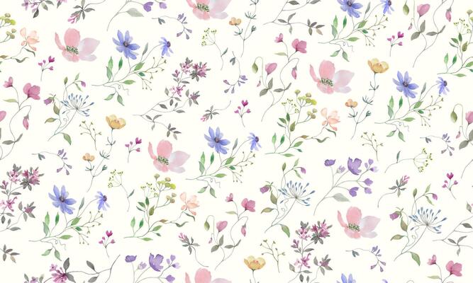 Seamless watercolor pattern with colorful wildflowers. Hand-drawn floral illustration.