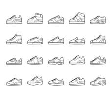 Sneakers icons set, line art illustration vector