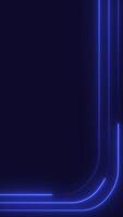 Vertical background animation of three blue neon lines running in a curve from bottom left to top right. Seamless loop video