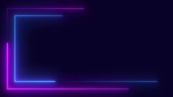 Neon half box background animation in blue and pink glowing frame. Seamless loop video