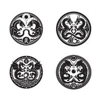 Four different dragon designs in black and white vector