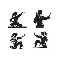 Karate girl silhouette set, illustration vector