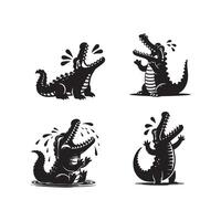 Four crocodiles crying silhouettes vector