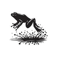 Frog jumping over water with splashes illustration vector