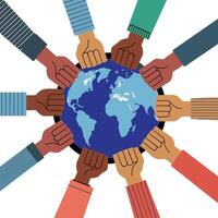 a group of hands holding up the earth vector