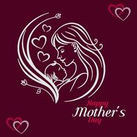 Happy Mothers Day Elegant Line Art of Mother and Child vector