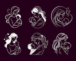 Mother and Child Line Art Bundle for Mothers Day vector
