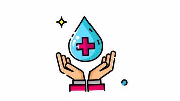 Animated Hygiene starts with clean hands symbolized by this blue water drop with a red plus sign. video