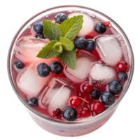Refreshing currant and blueberry lemonade with ice cubes, view from the top, natural beverage png