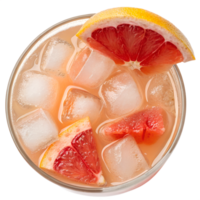 Refreshing grapefruit lemonade with ice cubes, view from the top, natural beverage png
