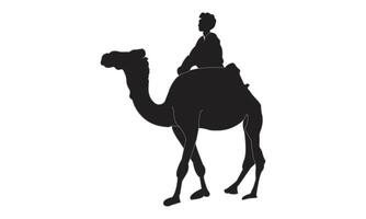 Silhouette of a person riding a camel in the desert, Man Riding a Camel Silhouette, Man on Camel vector