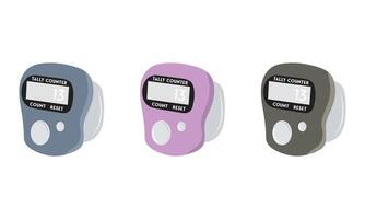 Three Handheld Digital Tally Counters in Different Colors Illustration, Praying Counter. vector