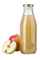 Fresh apple juice bottle surrounded by ripe red apples, natural and healthy drink concept png