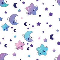 Cute seamless pattern with colorful crescent moon and stars vector