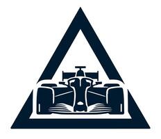 A racing car in a triangle with a warning sign vector