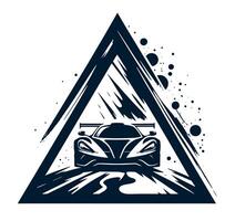 Car in a triangle with a black and white background vector