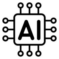 Minimal AI Chip with Circuit Lines. Black and white icon vector