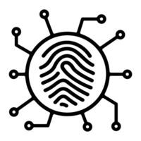Fingerprint enclosed in a circular frame of circuit board lines. Cybersecurity Concept vector