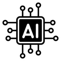 Minimal AI Chip with Circuit Lines. Black and white illustration vector