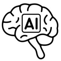 AI Brain Icon with Microchip. Artificial Intelligence Illustration. Side view vector