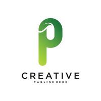 Abstract initial letter P and leaf logo design. Premium vector
