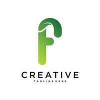 Abstract initial letter F and leaf logo design. Premium vector